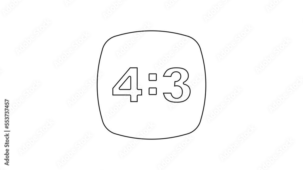 Black line Photo frame 4-3 icon isolated on white background. 16-9 photo size. Camera sensor size. 4K Video motion graphic animation Black line Photo frame 4-3 icon isolated on white background. 16-9 photo size. Camera sensor size. 4K Video motion graphic animation