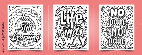 Motivational quotes for adults, text. Beautiful drawings for girls with patterns, details. Coloring book with flowers