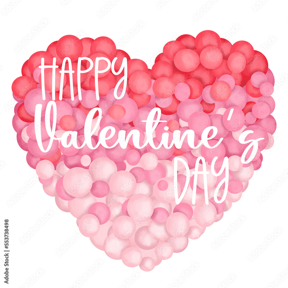 Greeting card template to Valentine's Day, pink bubble heart illustration, Happy Valentine's Day