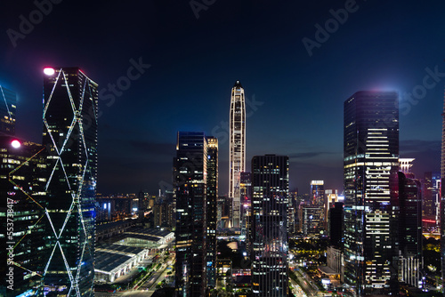 Modern office buildings in the city at night