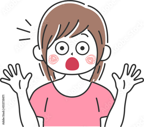 驚いてビックリする、女性のイラスト