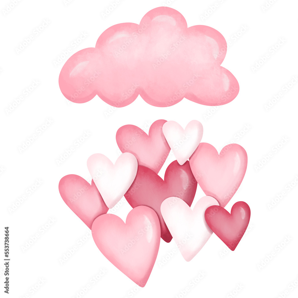 Pink cloud and hearts illustration to Valentine's Day