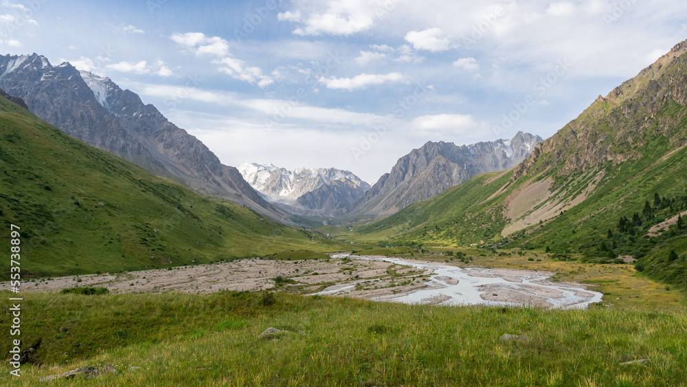 beautiful mountain gorge. panoramic view of the mountain peaks. mountain river beautiful mountain gorge. panoramic view of the mountain peaks. mountain river