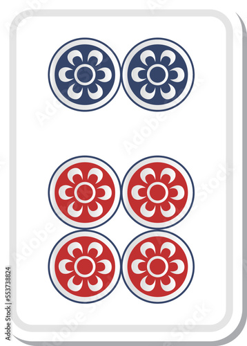 麻雀, ゲーム, 麻雀牌, 牌, イラスト, アイコン, 遊戯, 道具, 小物, 遊び, 娯楽, ギャンブル, 趣味, 手書き, 単品アイコン, カラー, マーク, CG, グラフィック, 素材, 雀卓, 卓, 符, 役, 模様, インテリア, 遊具, 勝負, 中国, 賭博, 絵札, イーピン, 筒子, 数, 丸, 花, 植物, 青, 五筒, ステッカー, ベクター