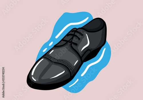 Black men's glossy patent leather shoe. Vector hand drawn illustration of a isolated background.