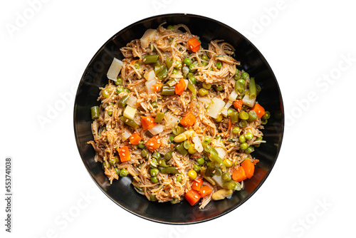 rice noodle vegetable mix green beans, carrots, bean, tonga beans, green peas veggie vegan food vegetarian asian food snack meal on the table copy space food background rustic top view