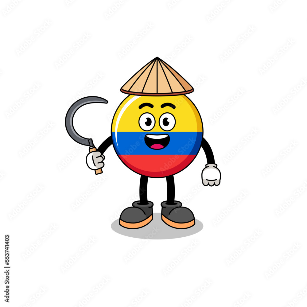 Illustration of colombia flag as an asian farmer Illustration of colombia flag as an asian farmer
