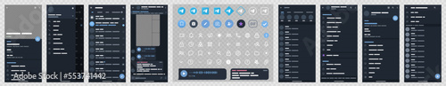 Telegram mockup. Set Telegram screen social media. Voice chat Telegram. Editorial vector.