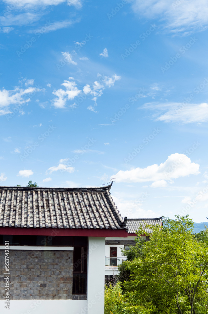 Chinese style roof under blue sky