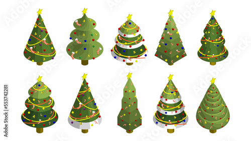 isometric christmas pine tree vector illustration