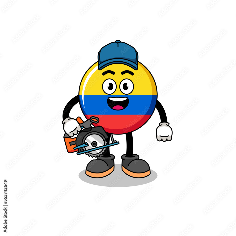 Cartoon Illustration of colombia flag as a woodworker