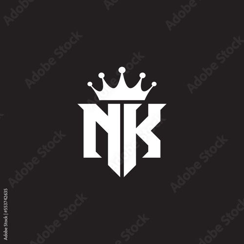 NK or KN logo monogram symbol shield with crown shape design vector