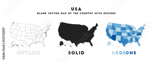 USA map. Borders of USA for your infographic. Vector country shape. Vector illustration.