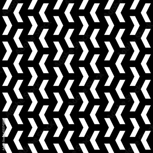 Seamless mosaic pattern. Zigzag figures ornament. Repeated puzzle shapes background. Arrows motif. Chevrons tiles wallpaper. Parquet backdrop. Digital paper, textile print. Vector art work