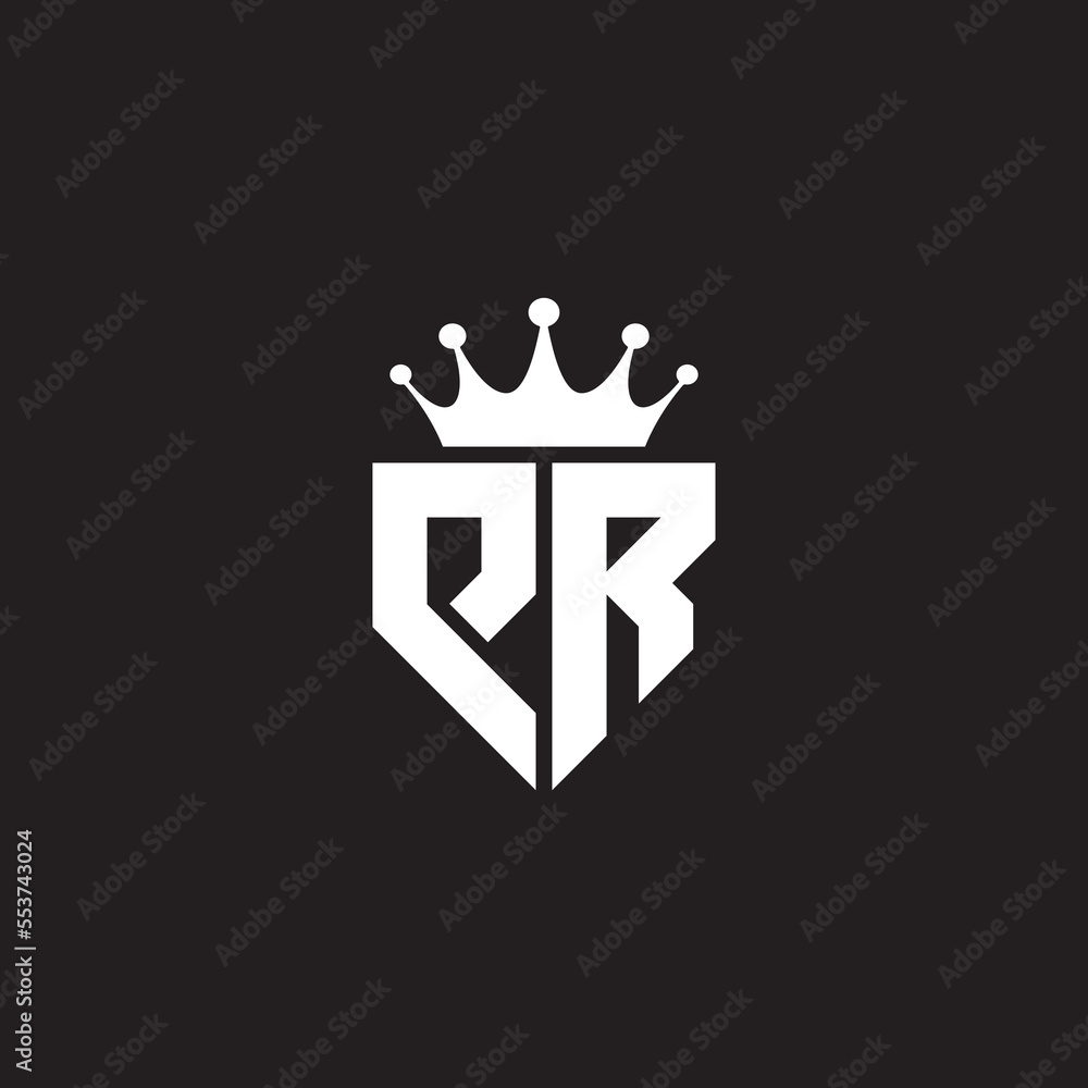 PR or RP logo monogram symbol shield with crown shape design vector