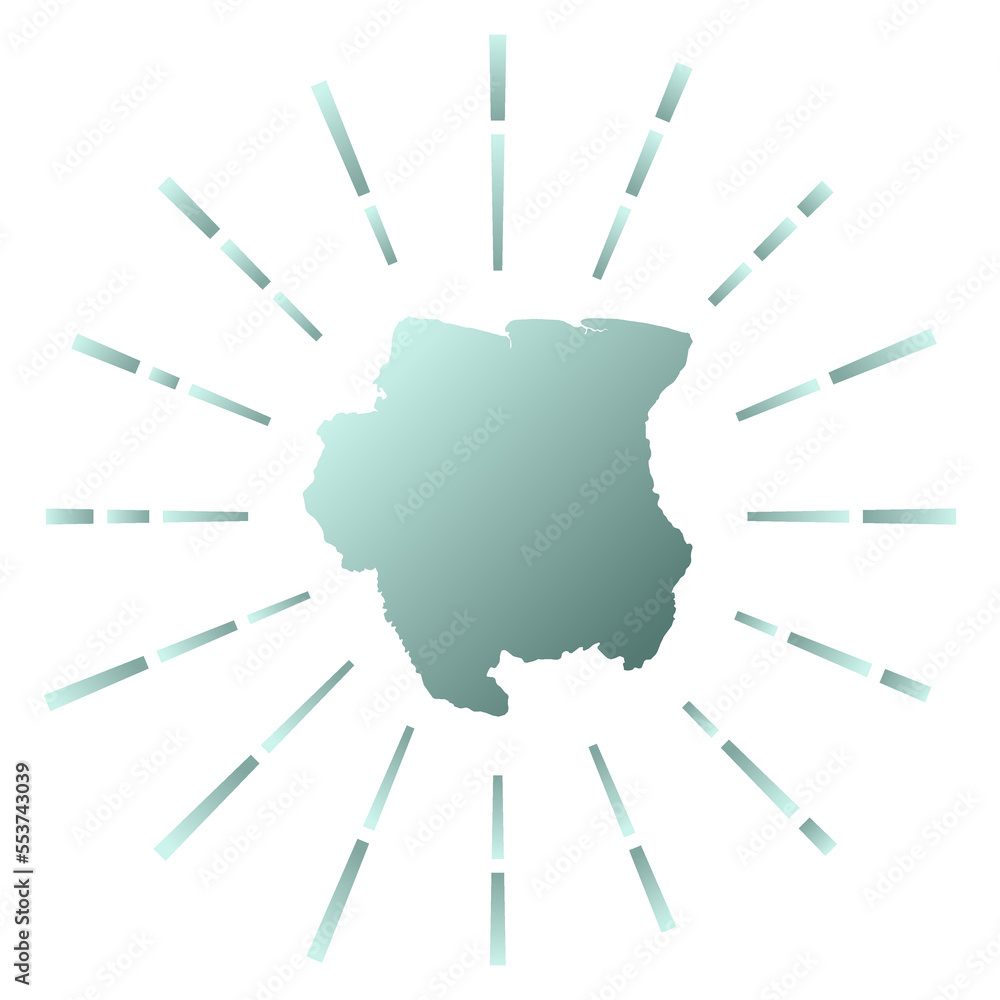 Suriname gradiented sunburst. Map of the country with colorful star rays. Suriname illustration in digital, technology, internet, network style. Vector illustration. Suriname gradiented sunburst. Map of the country with colorful star rays. Suriname illustration in digital, technology, internet, network style. Vector illustration.