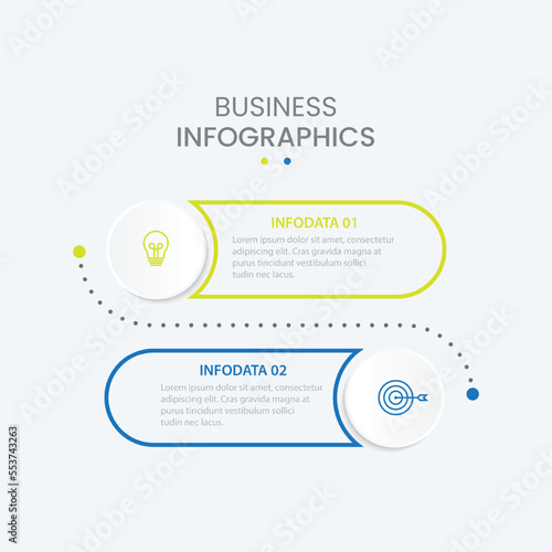 Thin line infographic label design with marketing icons and arrows process with 2 steps or options. Vector illustration.