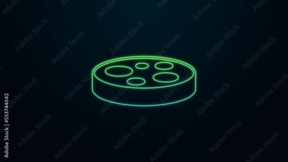 Glowing neon line Petri dish with bacteria icon isolated on black background. 4K Video motion graphic animation Glowing neon line Petri dish with bacteria icon isolated on black background. 4K Video motion graphic animation