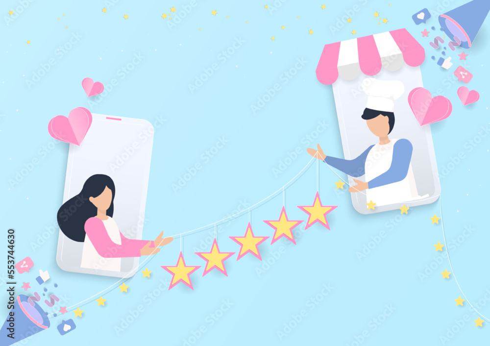 Chef and women holding star flag with mobile phone Chef and women holding star flag with mobile phone