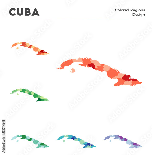 Cuba map collection. Borders of Cuba for your infographic. Colored country regions. Vector illustration.