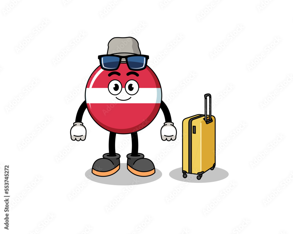 latvia flag mascot doing vacation