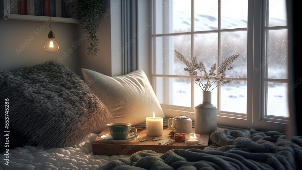Premium Photo  A cozy Hygge winter scene radiating warmth and comfort