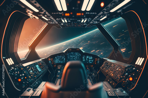 Obraz na plátně Futuristic spaceship cockpit interior