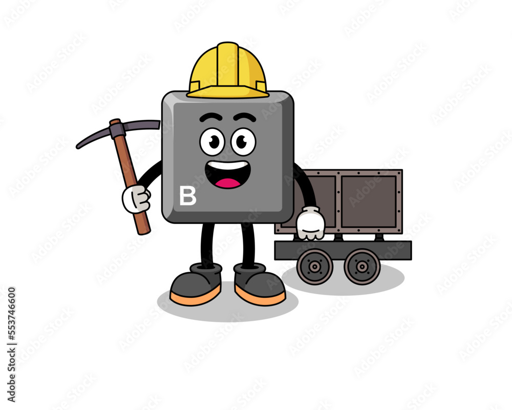 Mascot Illustration of keyboard B key miner Mascot Illustration of keyboard B key miner