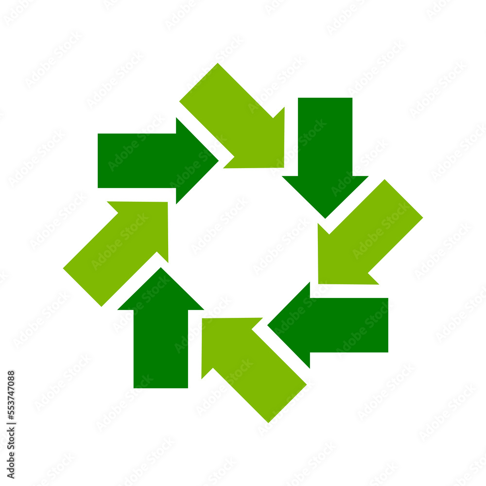 Green arrows in a circle. Recycle, upcycle, downcycle concept. Reduce, reuse, recycle idea. Environmental friendly practices. Conscious consumerism. Natural cycle. Vector illustration, flat, clip art. Green arrows in a circle. Recycle, upcycle, downcycle concept. Reduce, reuse, recycle idea. Environmental friendly practices. Conscious consumerism. Natural cycle. Vector illustration, flat, clip art.
