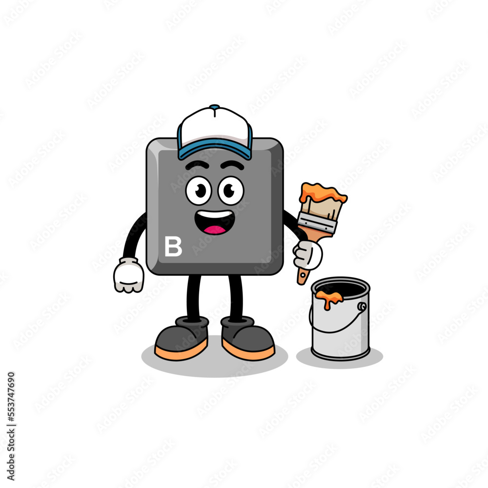Character mascot of keyboard B key as a painter Character mascot of keyboard B key as a painter