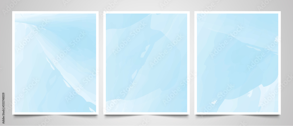 Hand painted abstract watercolor background, sky blue watercolor template invitation card collection.