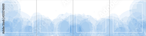 Set of elegant luxury blue watercolor background for Instagram, Social Media Post, Banner, Microblog, Carousel Template. Watercolor splash and white frame. 4 square sections 1:1. Vector, eps10.