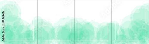 Set of elegant luxury green watercolor background for Instagram, Social Media Post, Banner, Microblog, Carousel Template. Watercolor splash and white frame. 4 vertical sections 4:5. Vector, eps10.
