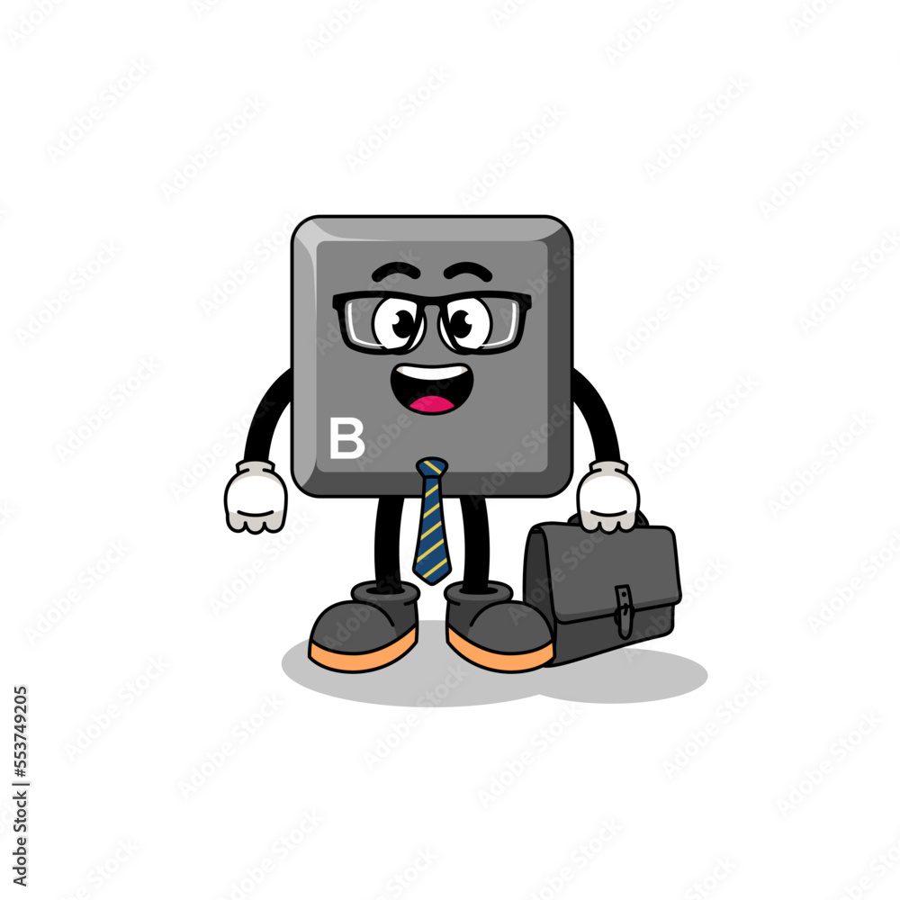 keyboard B key mascot as a businessman keyboard B key mascot as a businessman