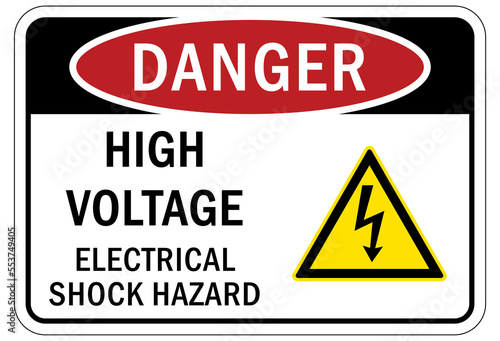Electrical hazard warning sign and labels high voltage electrical shock hazard