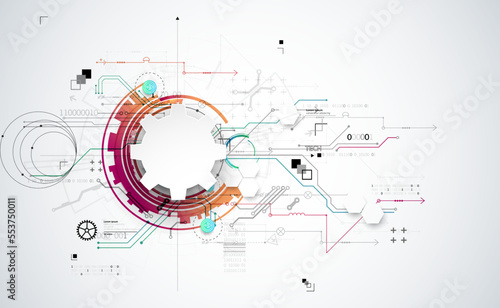 Abstract technology concept. Circuit board, high computer color background. Vector illustration with space for content, web - template, business tech presentation.