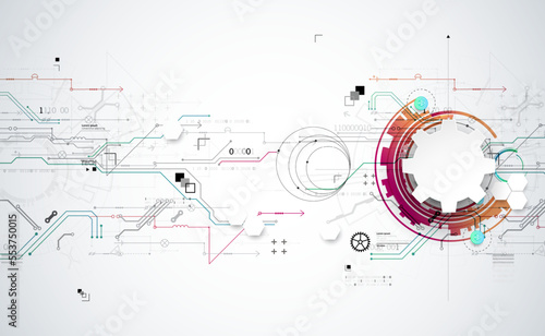 Abstract technology concept. Circuit board, high computer color background. Vector illustration with space for content, web - template, business tech presentation.