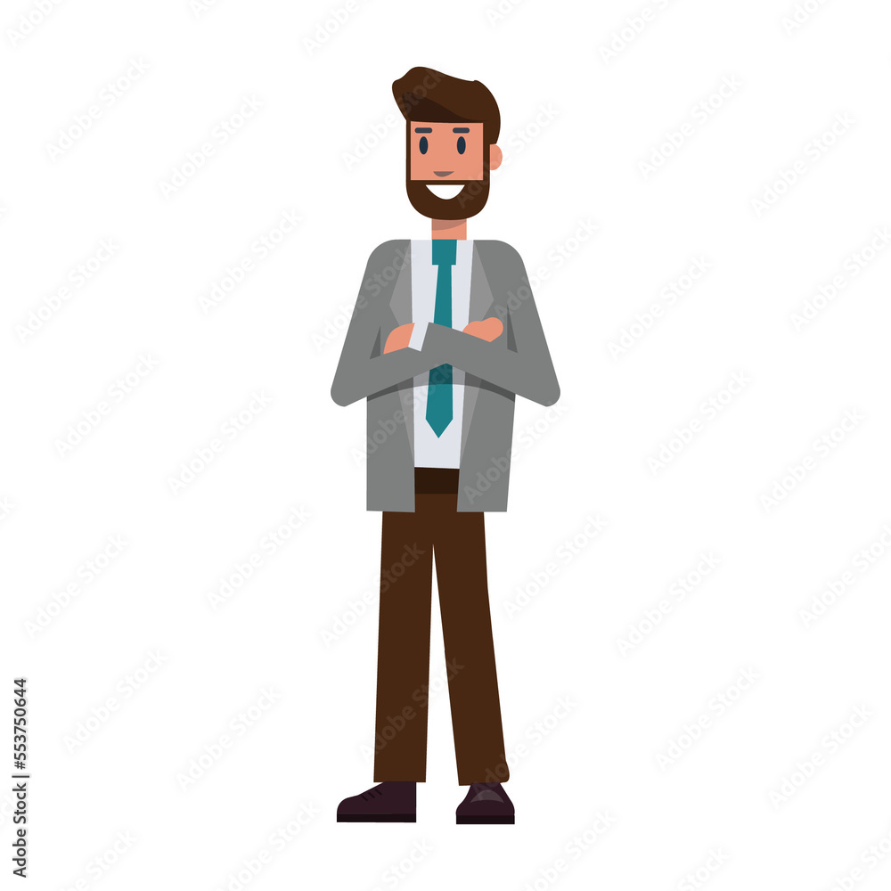 Businessman crossed arms. flat character design illustration