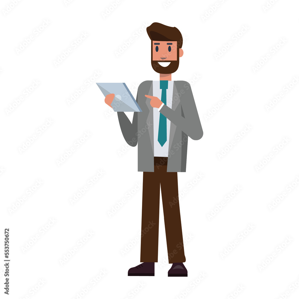 Businessman using tablet. flat character design illustration Businessman using tablet. flat character design illustration