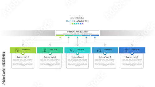 Flat Infographics 5 process flow design vector and marketing can be used for workflow layout, diagram, annual report presentation and timeline.