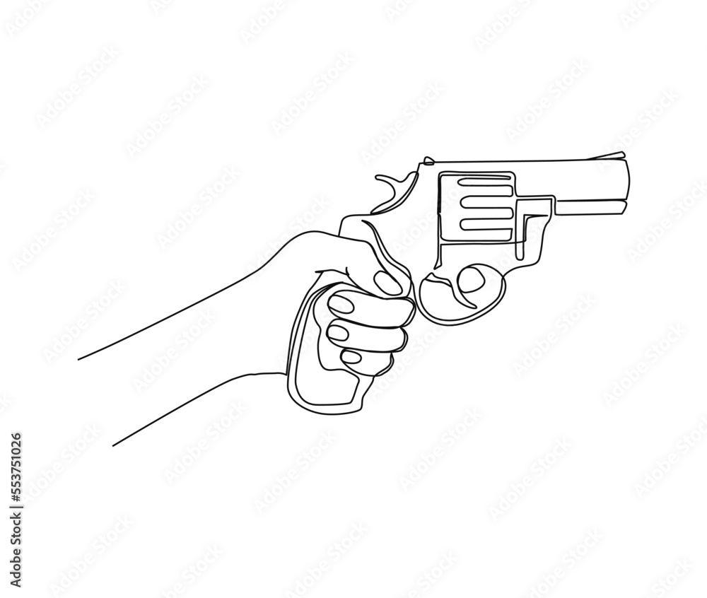 Continuous one line drawing of hand holding Gun. Hand Gun single line