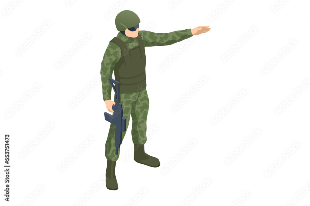 Isometric Special Forces Soldier Police, Swat Team Member. Army Soldier in Protective Combat Uniform holding Special Operations Forces Combat Assault Rifle. Army, military, people Isometric Special Forces Soldier Police, Swat Team Member. Army Soldier in Protective Combat Uniform holding Special Operations Forces Combat Assault Rifle. Army, military, people