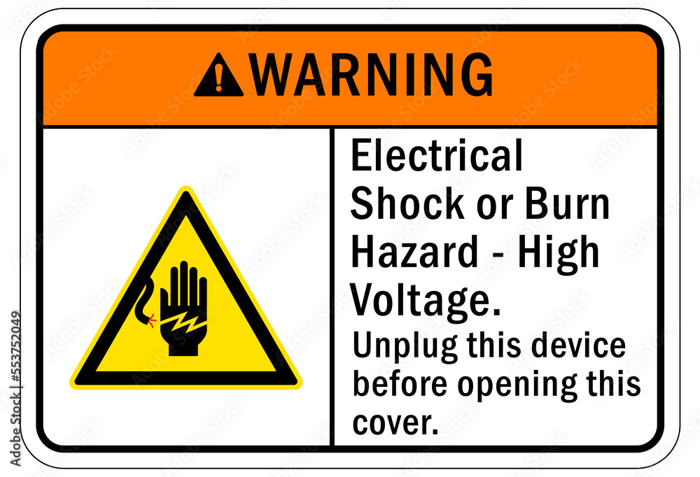 Electrical hazard warning sign and labels electrical shock or burn hazard Electrical hazard warning sign and labels electrical shock or burn hazard