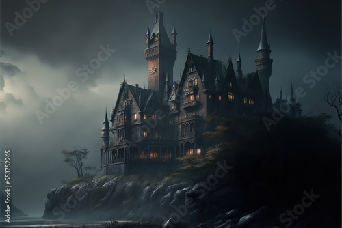 Fotografie, Obraz medieval, dark fantasy, gothic, haunted castle, magical, elven, art illustration