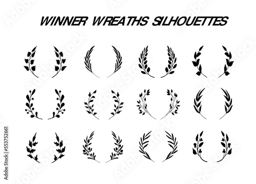Victory wreath, laurel crown silhouette set