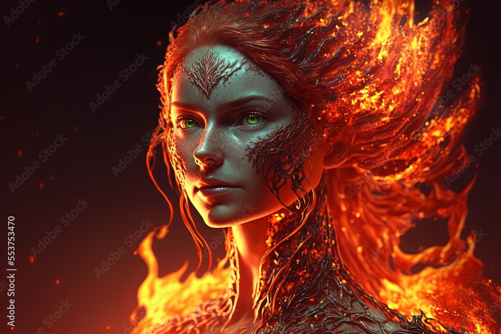 Goddess of Fire. Generative AI, non-existent person.