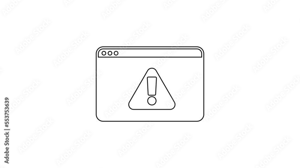 Black line Browser with exclamation mark icon isolated on white background. Alert message smartphone notification. 4K Video motion graphic animation Black line Browser with exclamation mark icon isolated on white background. Alert message smartphone notification. 4K Video motion graphic animation