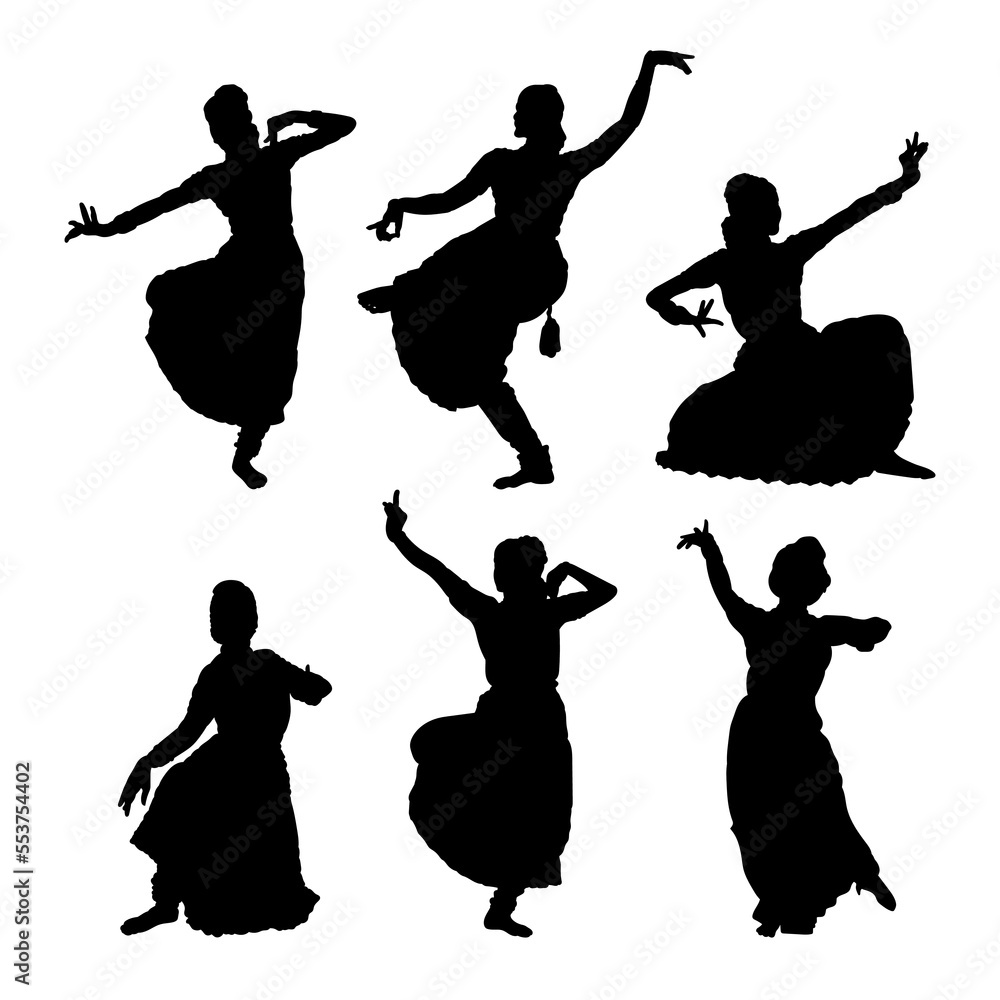 Set of silhouettes of indian dance, Indian classical dance Dance in