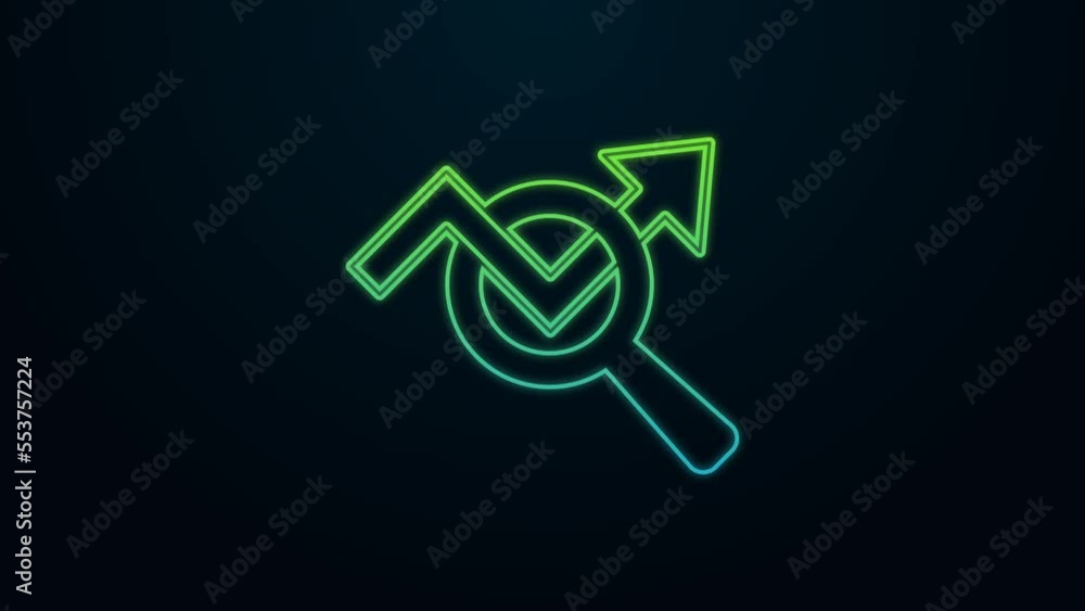 Glowing neon line Magnifying glass and data analysis icon isolated on black background. Search sign. 4K Video motion graphic animation Glowing neon line Magnifying glass and data analysis icon isolated on black background. Search sign. 4K Video motion graphic animation