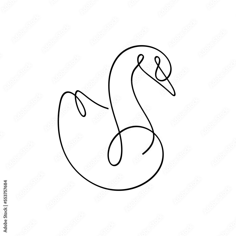 Cute swan. One line vector illustration isolated on white background. Cute swan. One line vector illustration isolated on white background.